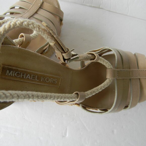 MICHAEL KORS COLLECTION MADE IN ITALY LEATHER ESPADRILLE PLATFORM WEDGE SANDALS - Picture 6 of 8